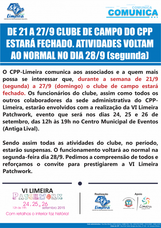 17.09.2015 - CLUBE FECHADO