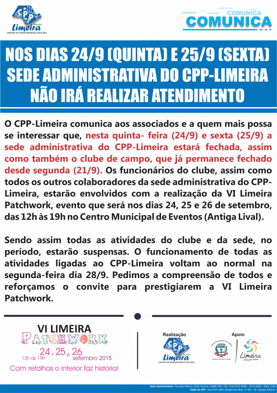 23.09.2015 - COMUNICA - CPP FECHADO