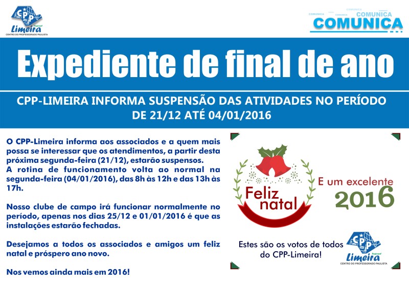 14.12.2015 - Aviso parada de final de ano