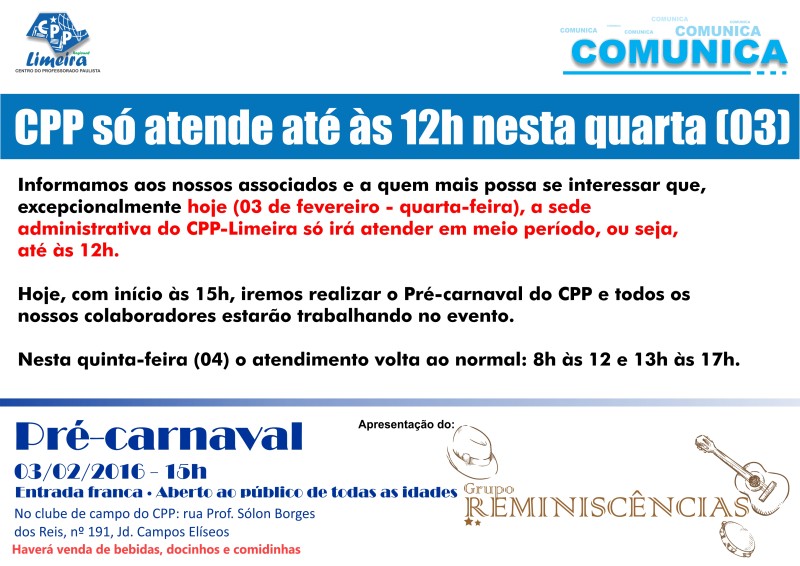 03.02.2016 - COMUNICA - atendimento carnaval