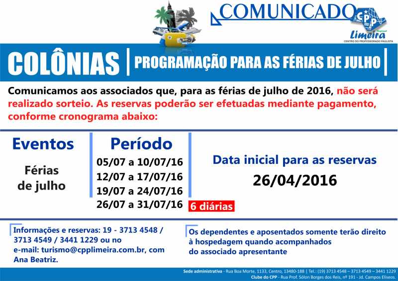 09.03.2016 - COMUNICADO - colônias férias de julho