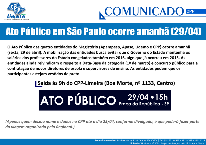 28.04.2016 - COMUNICADO - ato público amanhã