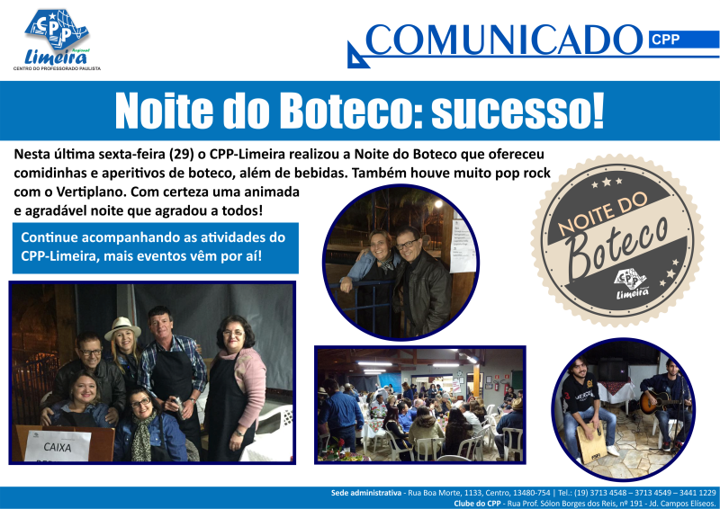 03.05.2016 - COMUNICADO - Noite do Boteco