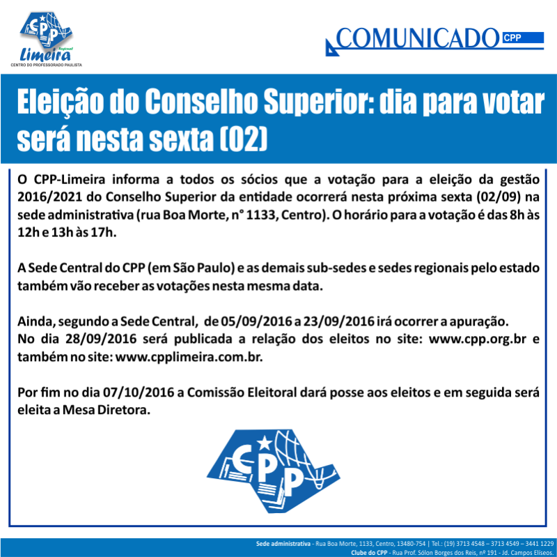 30.08.2016 - COMUNICADO - votação no CPP