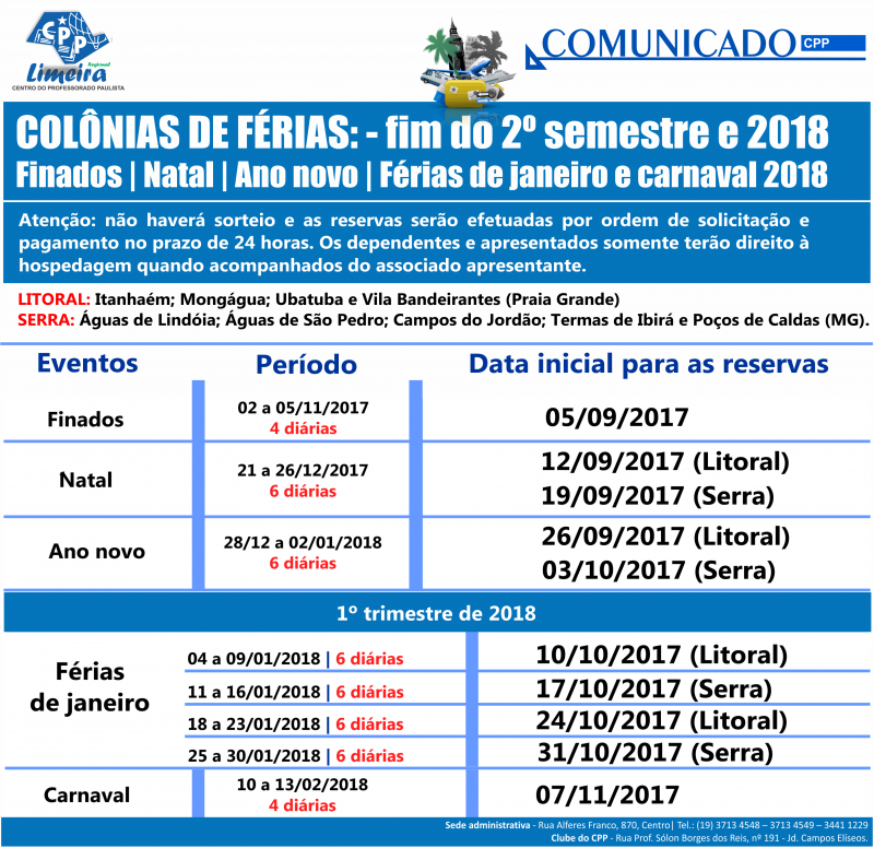 16.10.17 - COMUNICADO - Colônias FIM DE 2017