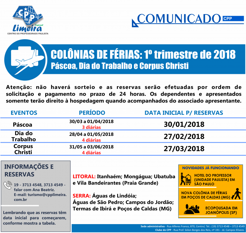 24.01.2018 - COMUNICADO - turismo colônias