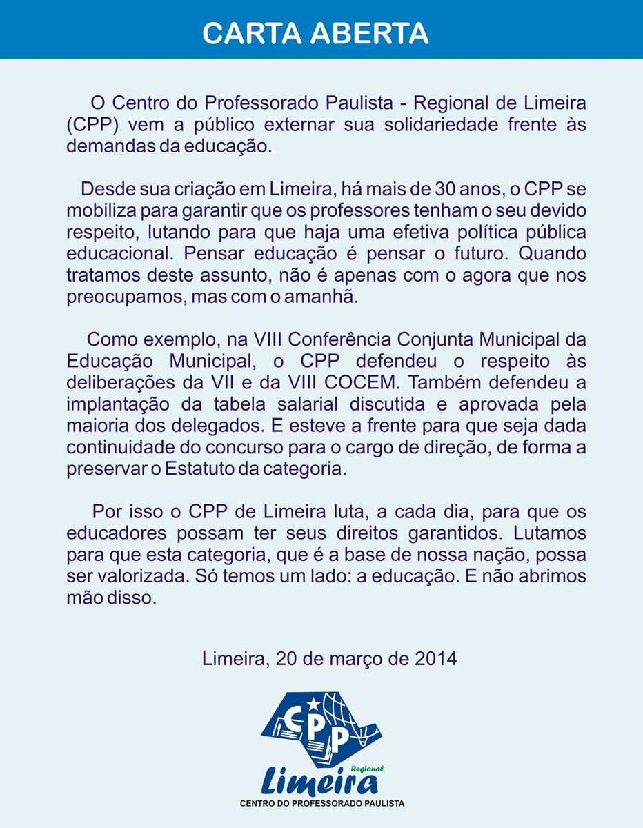 Carta Aberta - CPP Limeira